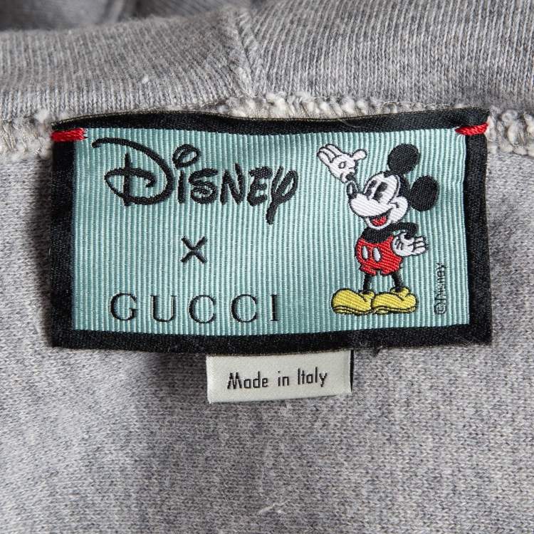 مملوكة مسبقًا Gucci X Disney Grey Mickey Mouse Print Cotton Knit Hoodie L