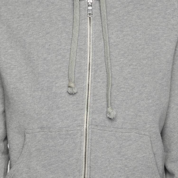 Pre Owned Gucci Grey Cotton Jersey Logo Web Trimming Zip-Up Hoodie S
