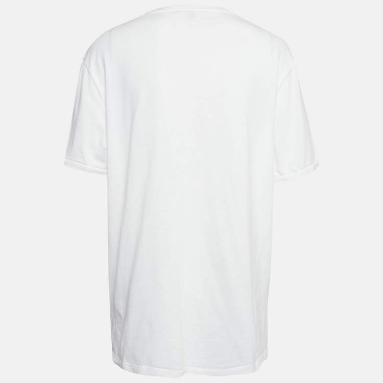 Pre Owned Gucci White Logo Stripe Jersey V-Neck T-Shirt XXXL