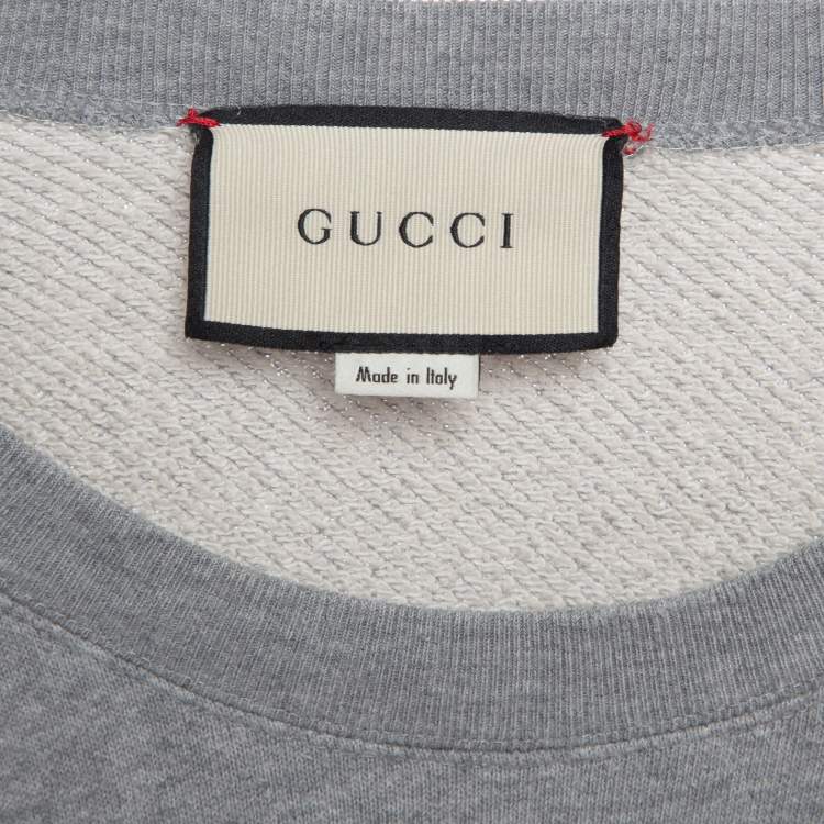 Pre Owned Gucci Grey Logo Print Cotton Knit Tiger Applique Oversized Sweatshirt XXXL