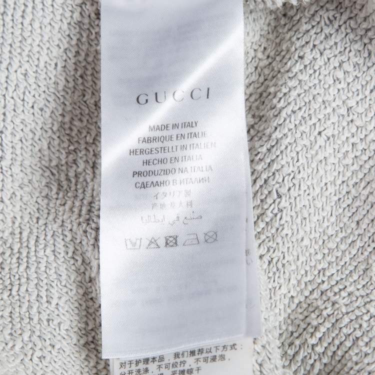 Pre Owned Gucci Grey Logo Print Cotton Knit Tiger Applique Oversized Sweatshirt XXXL