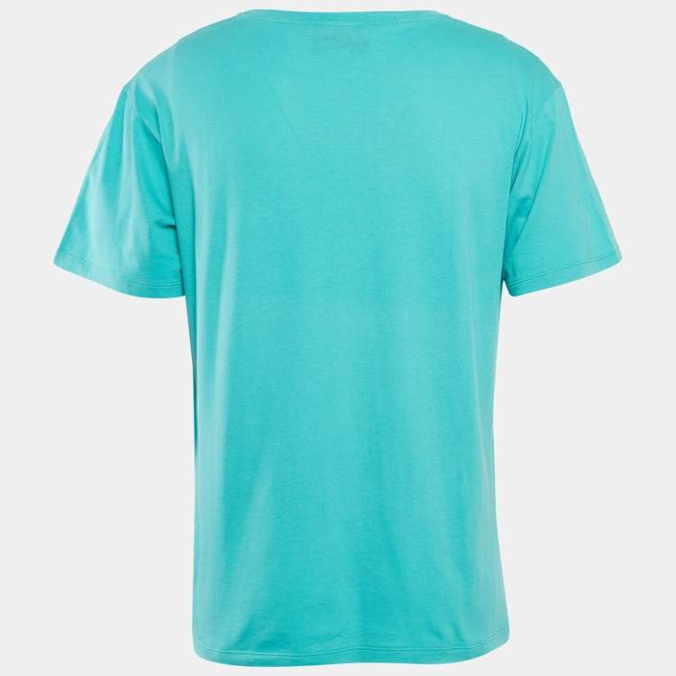Pre Owned Gucci Aqua Green Cotton Blind For Love Print Crew Neck T-Shirt L