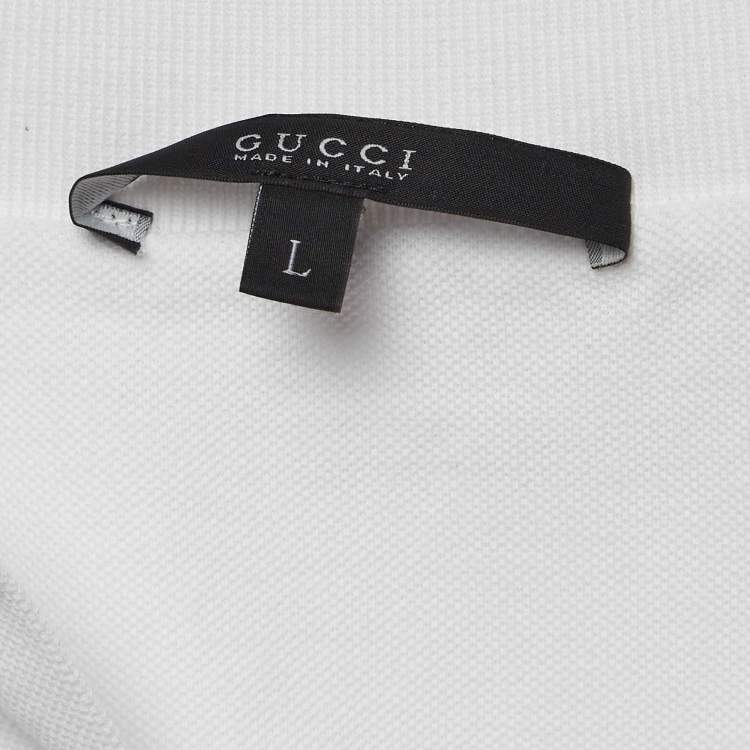 مملوكة مسبقًا Gucci White Cotton Cut & Sew Paneled Sleeve Polo T-Shirt L