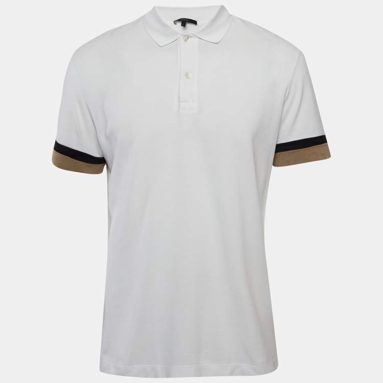 مملوكة مسبقًا Gucci White Cotton Cut & Sew Paneled Sleeve Polo T-Shirt L