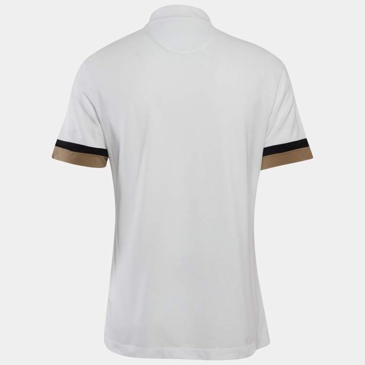 مملوكة مسبقًا Gucci White Cotton Cut & Sew Paneled Sleeve Polo T-Shirt L