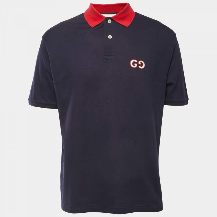 Gucci Navy Blue GG Embroidered Pique Polo T Shirt M Gucci TLC