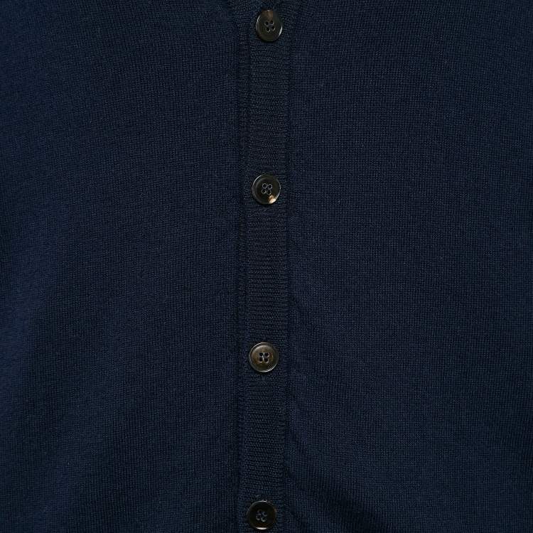 مملوكة مسبقًا Gucci Navy Blue Rib Knit Buttoned Cardigan XXL