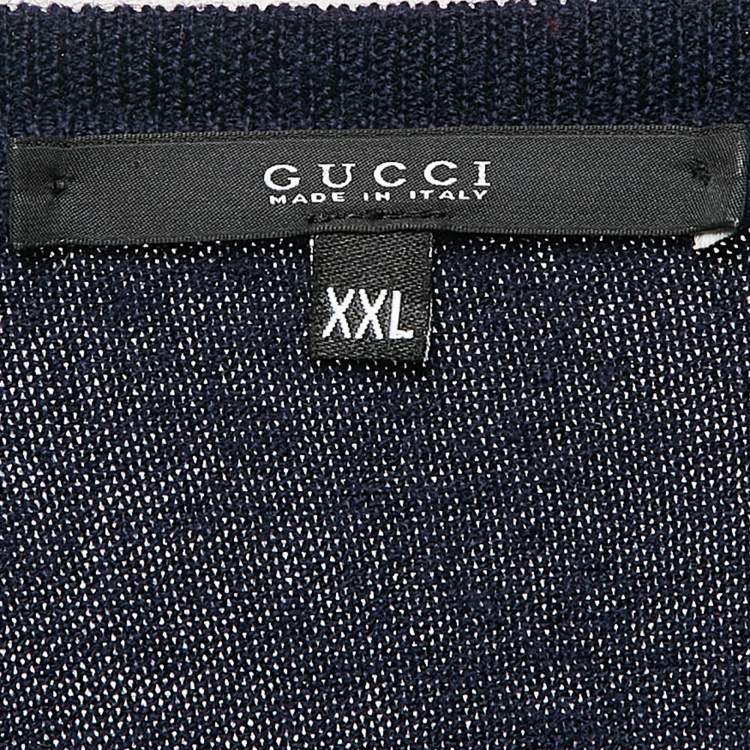 مملوكة مسبقًا Gucci Navy Blue Rib Knit Buttoned Cardigan XXL