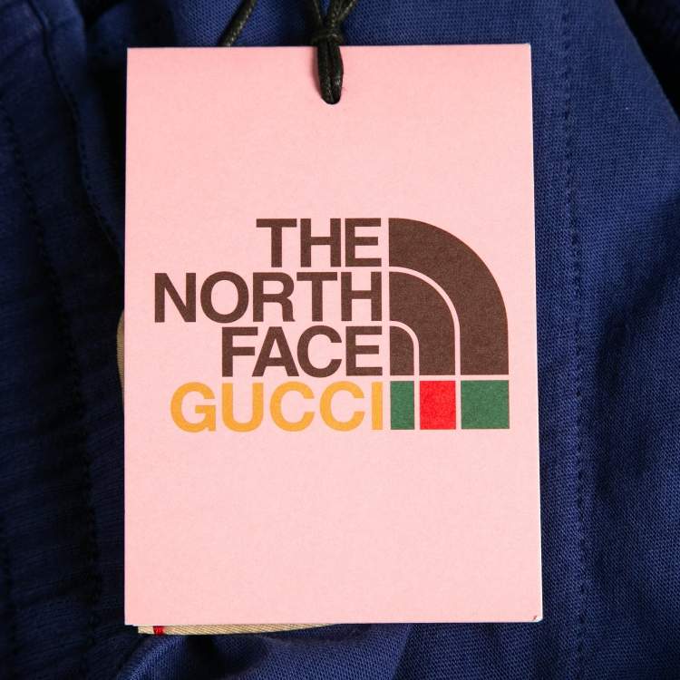 Pre Owned Gucci X The North Face Blue Colorblock Cotton Knit and Nylon Sweatpants M