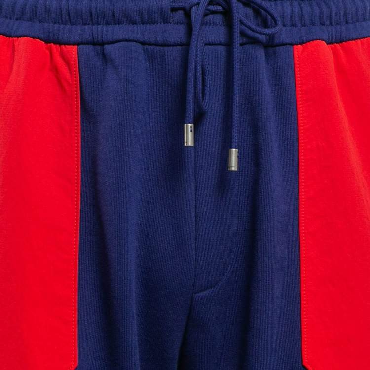 Pre Owned Gucci X The North Face Blue Colorblock Cotton Knit and Nylon Sweatpants M