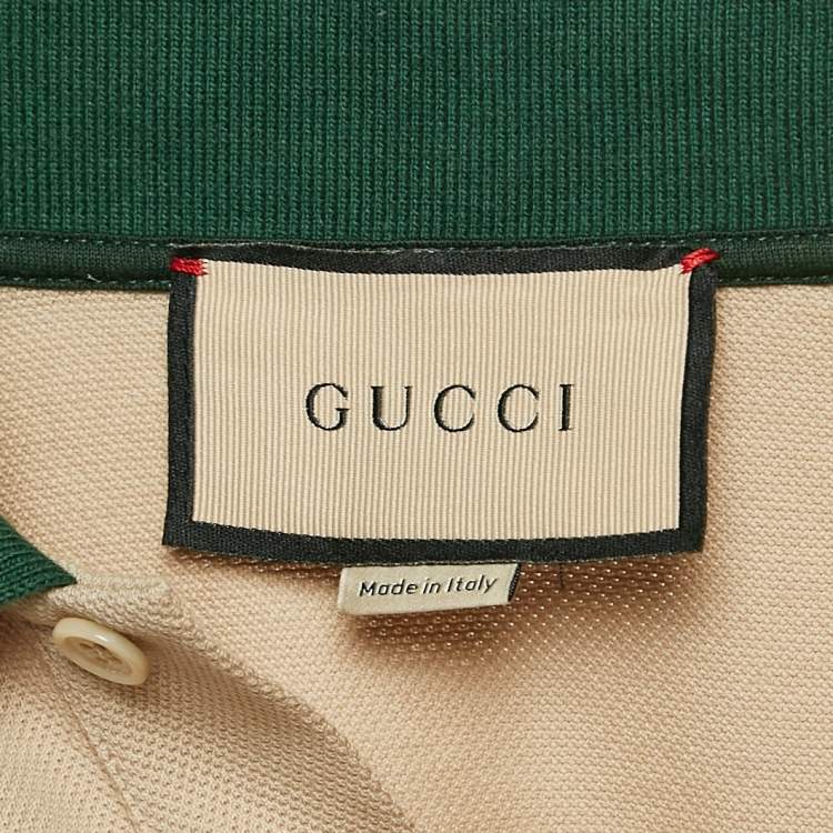 Pre Owned Gucci Beige Web Collar Cotton Piquet Polo T-Shirt L