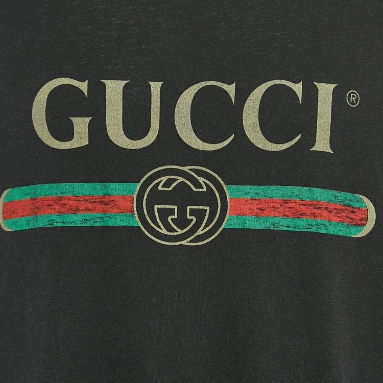 Pre Owned Gucci Black GG Web Print Jersey T-Shirt L
