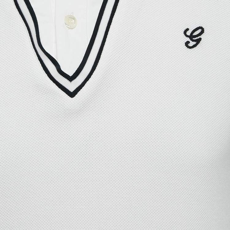 مملوكة مسبقًا Gucci White Cotton Pique Long Sleeve Polo T-Shirt S