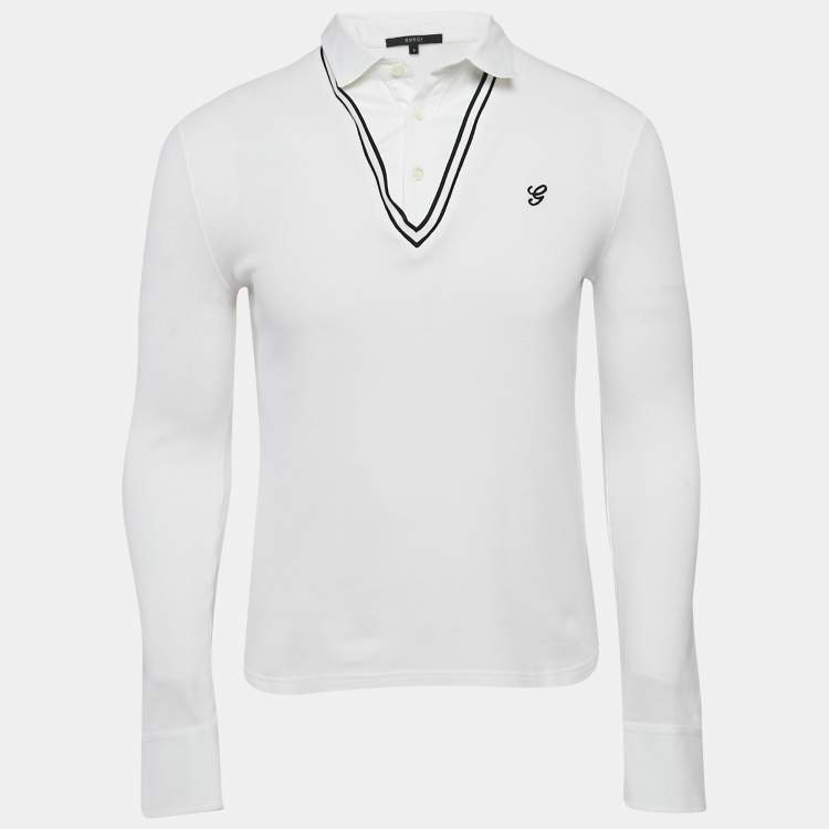 مملوكة مسبقًا Gucci White Cotton Pique Long Sleeve Polo T-Shirt S