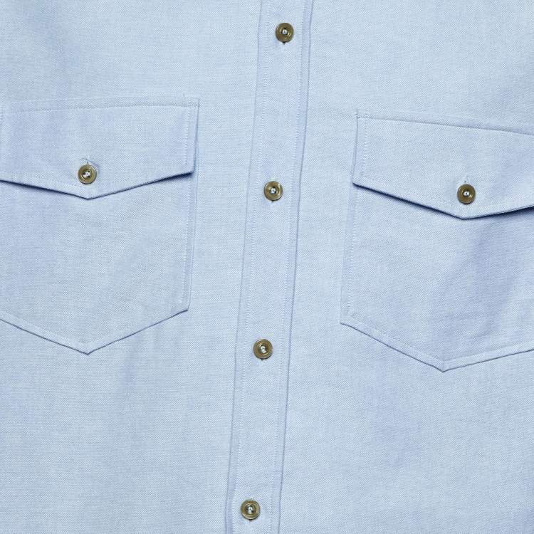 Pre Owned Gucci Blue Cotton Logo Embroidered Long Sleeve Shirt S