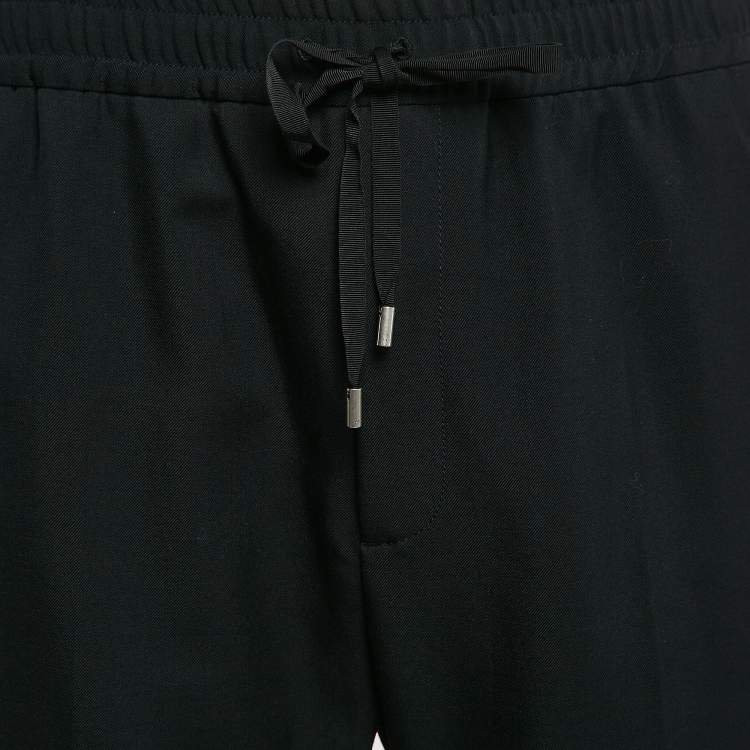 Pre Owned Gucci Black Side Stripe Wool Straight Leg Trousers XL