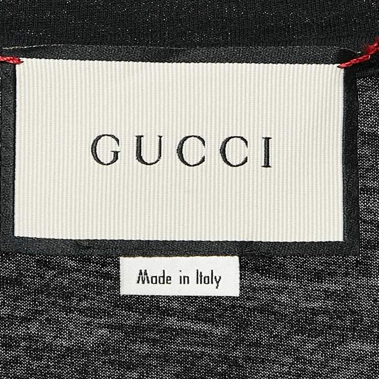 Pre Owned Gucci Black Tiger Patch Cotton Round Neck T-Shirt L