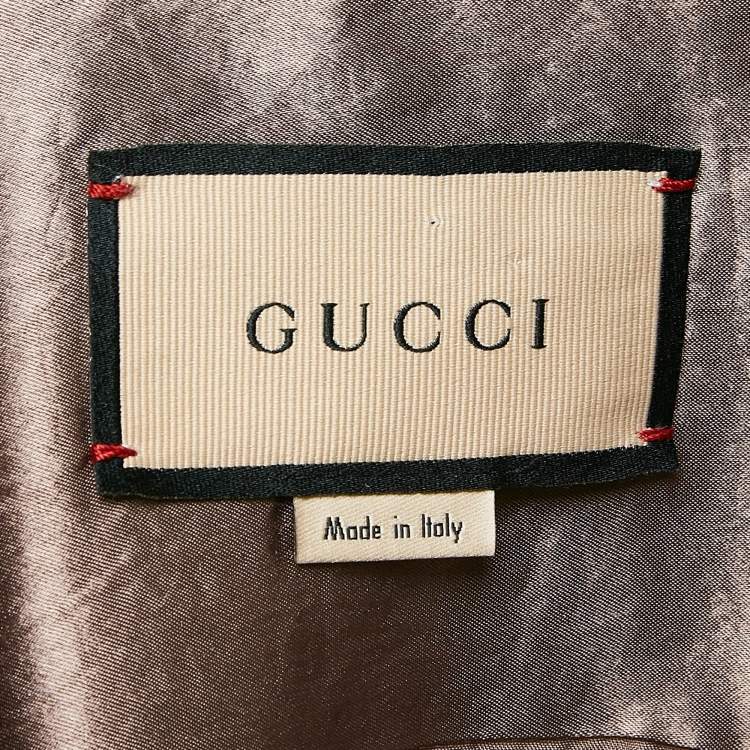 Pre Owned Gucci Brown Logo Applique Satin Hawaii Bowling Shirt S