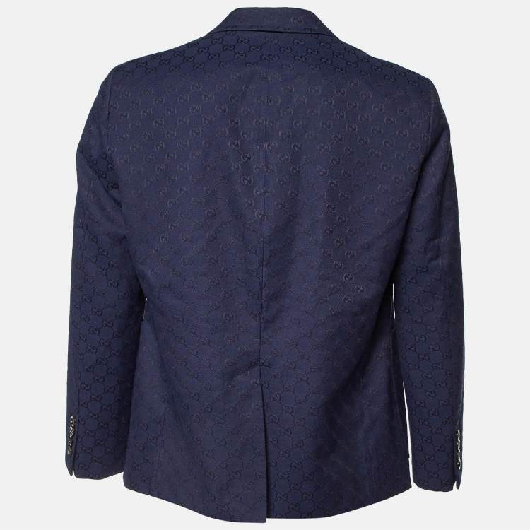 Pre Owned Gucci Navy Blue GG Supreme Jacquard Cotton Blend Blazer XXL