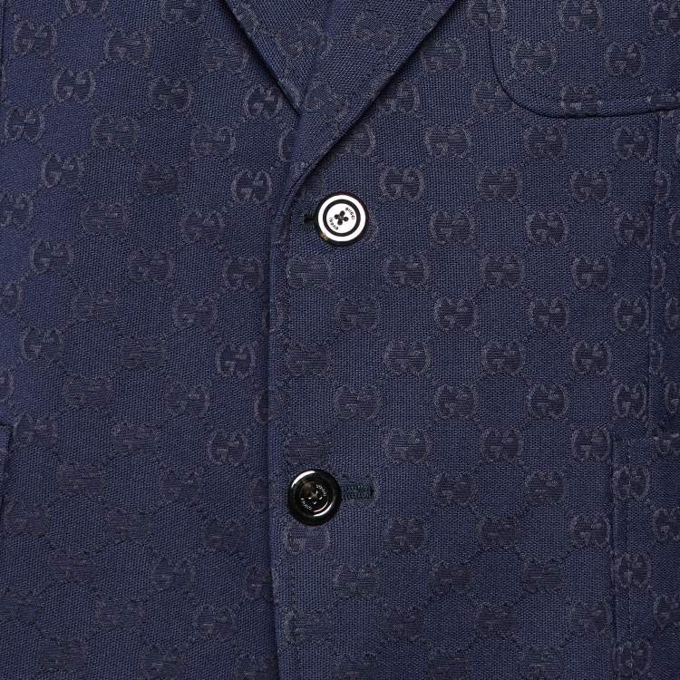 Pre Owned Gucci Navy Blue GG Supreme Jacquard Cotton Blend Blazer XXL