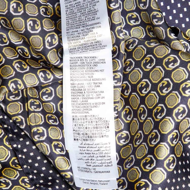 Pre Owned Gucci Yellow/Blue Logo Print Silk Shirt and Pant Set M