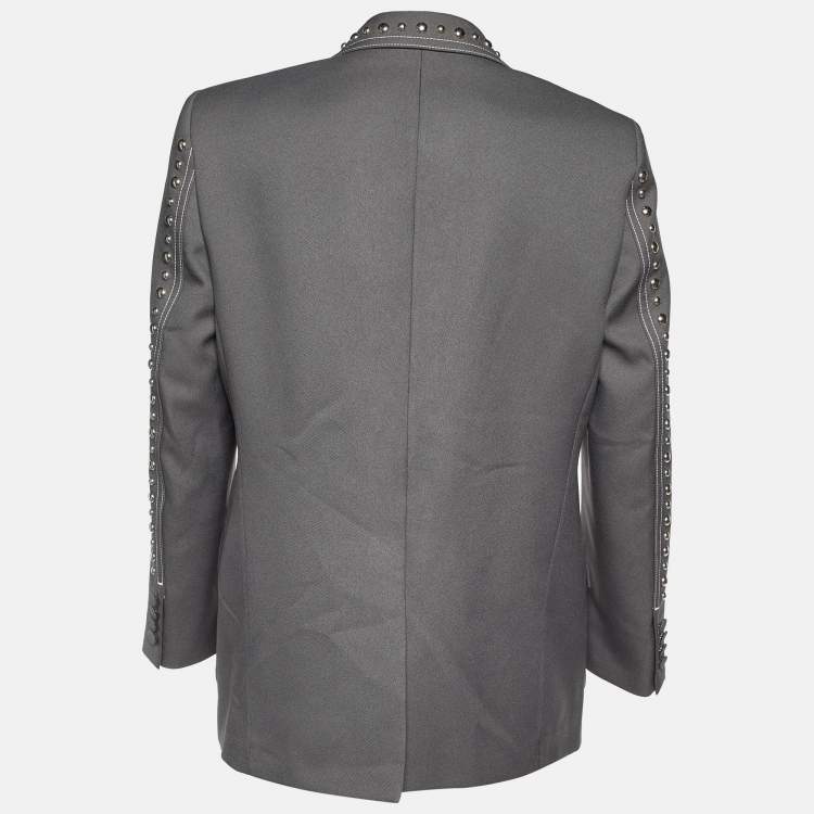 Pre Owned Gucci Grey Gabardine Studded Single Breasted Blazer XL