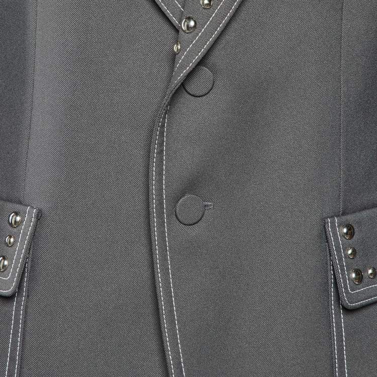 Pre Owned Gucci Grey Gabardine Studded Single Breasted Blazer XL