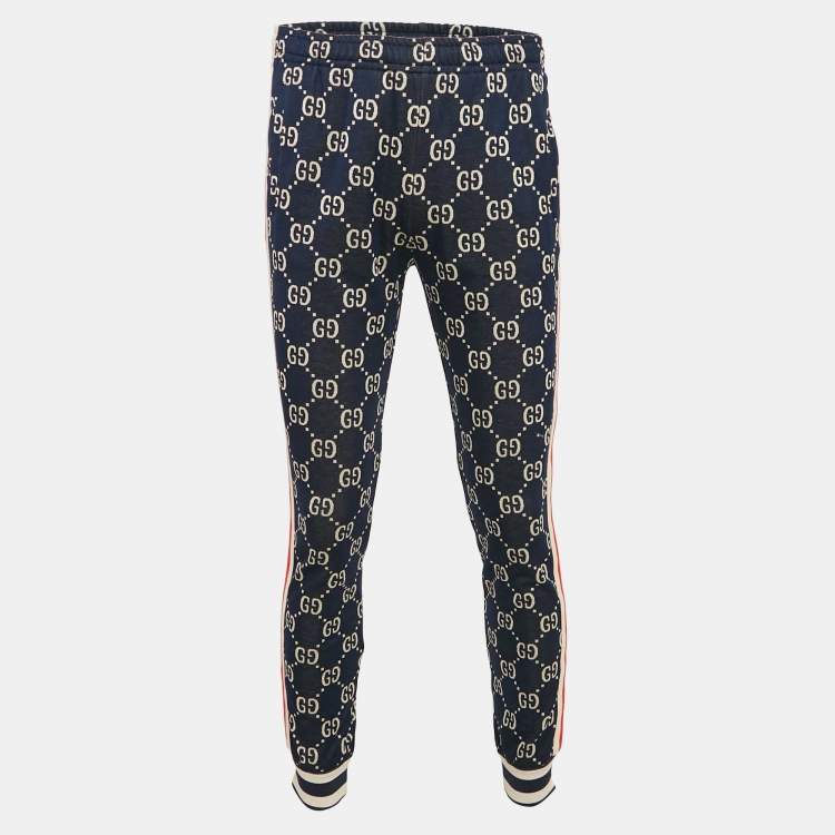 Pre Owned Gucci Blue GG Jacquard Knit Track Pants S