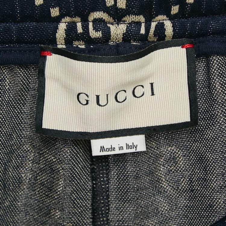 Pre Owned Gucci Blue GG Jacquard Knit Track Pants S