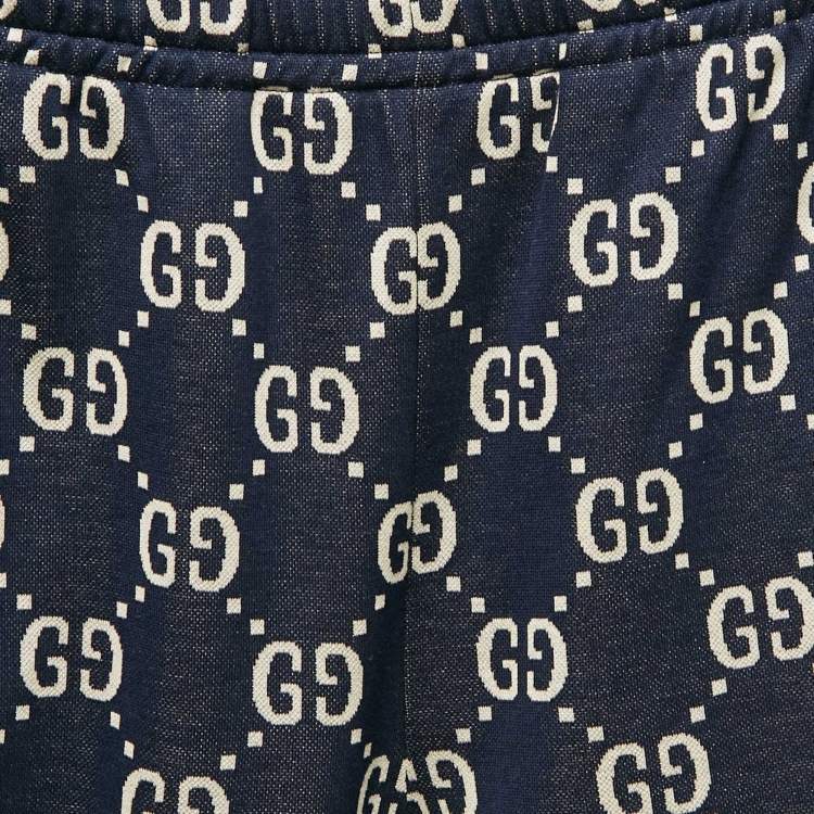 Pre Owned Gucci Blue GG Jacquard Knit Track Pants S