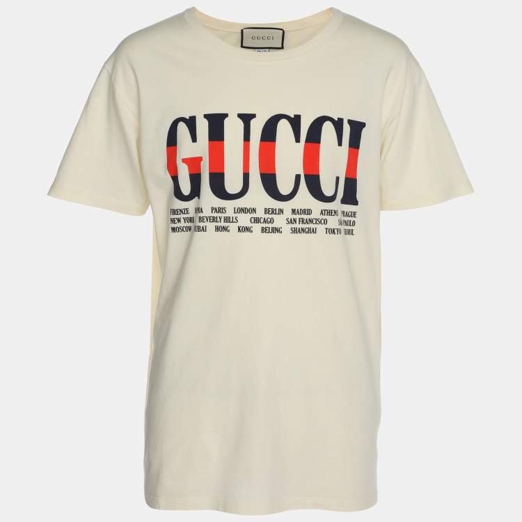 Pre Owned Gucci Cream Cotton Cities Graphic T-Shirt M