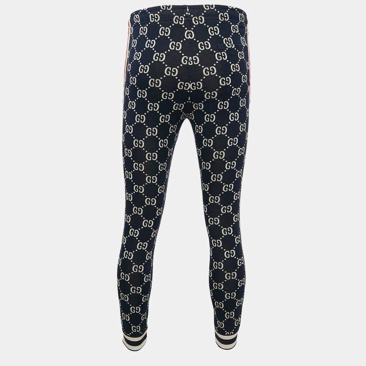 Pre Owned Gucci Navy Blue GG Supreme Jacquard Knit Sweatpants XXS