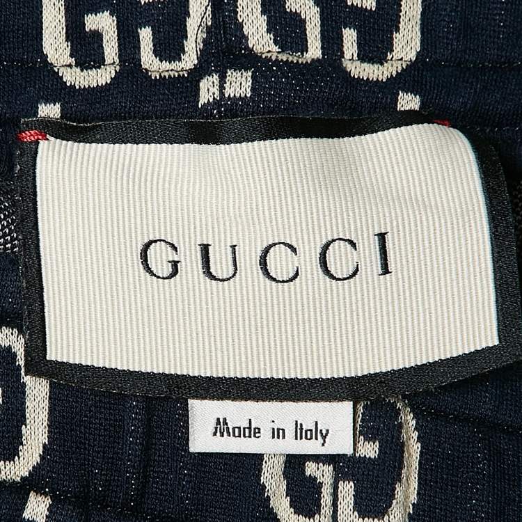 Pre Owned Gucci Navy Blue GG Supreme Jacquard Knit Sweatpants XXS