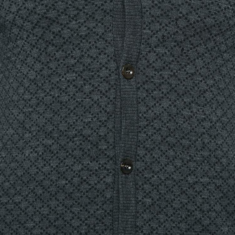 Pre Owned Gucci Charcoal Black Printed Wool Button Front Cardigan M