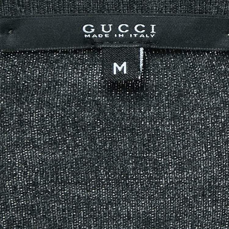 Pre Owned Gucci Charcoal Black Printed Wool Button Front Cardigan M