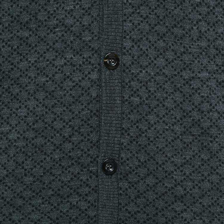 Pre Owned Gucci Charcoal Black Printed Wool Button Front Cardigan M