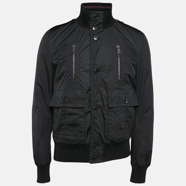 Pre Owned Gucci Black Synthetic Padded Bomber Jacket M