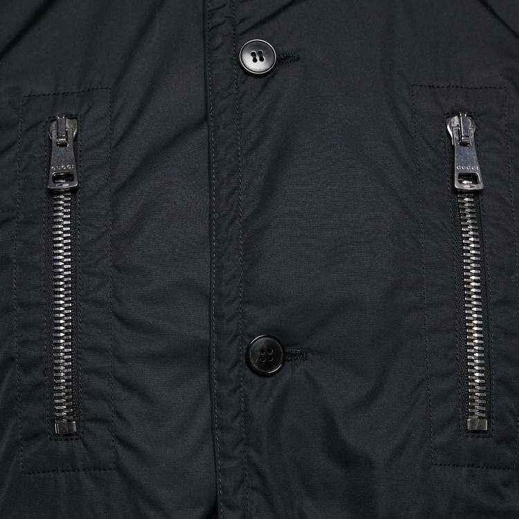 Pre Owned Gucci Black Synthetic Padded Bomber Jacket M