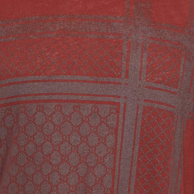 Pre Owned Gucci Dark Red GG Kefia Print Cotton Round Neck T-Shirt M