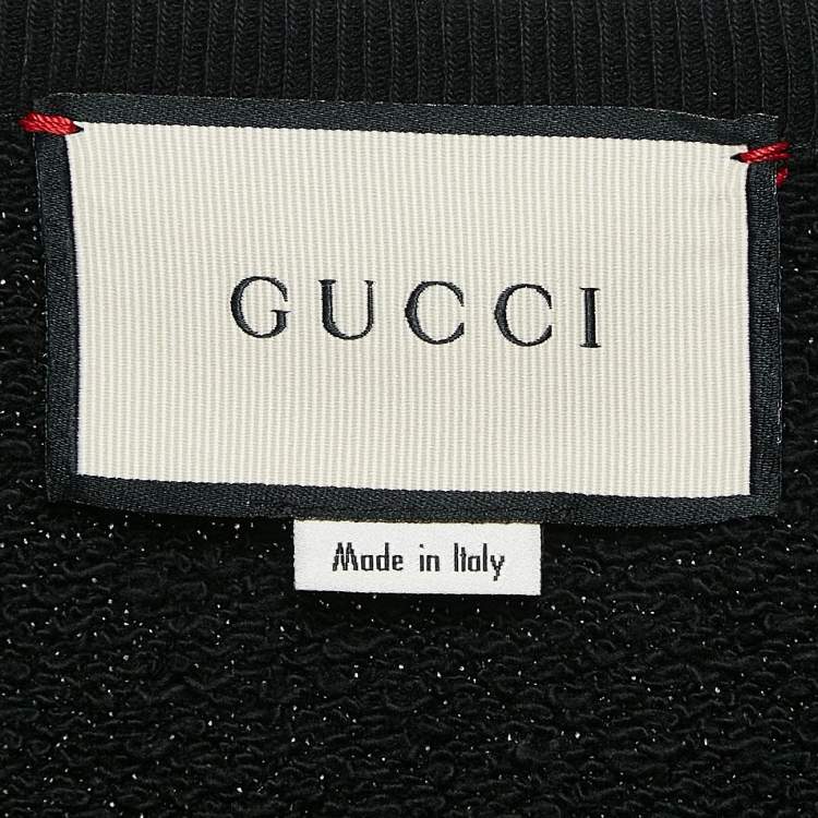 Pre Owned Gucci Black Logo Print Cotton Distressed Sweatshirt L