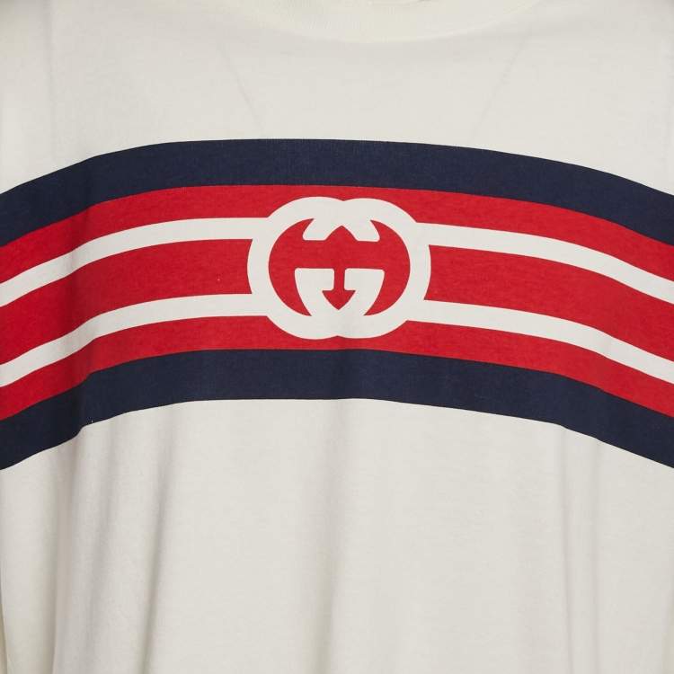 Pre Owned Gucci White Logo Print Jersey Crew Neck T-Shirt XS
