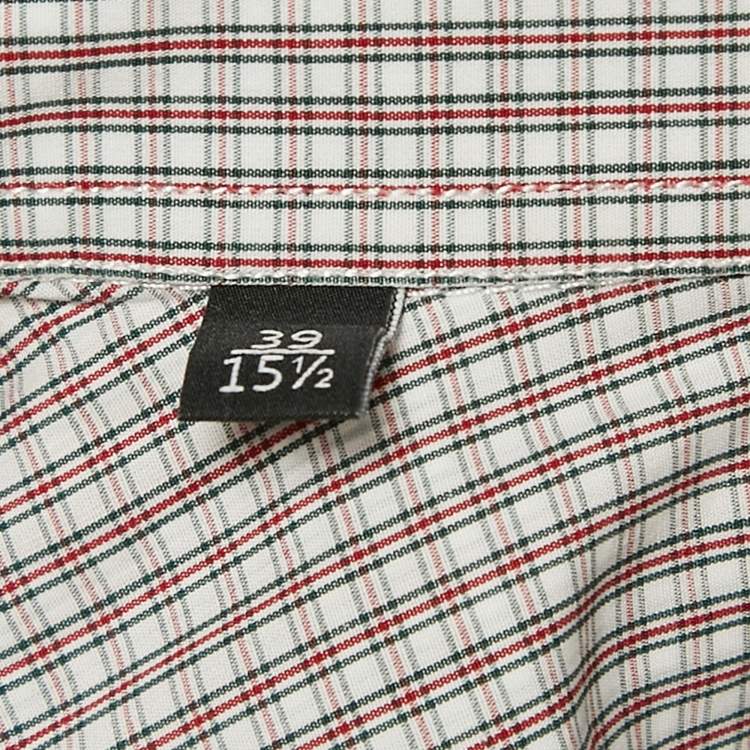 Pre Owned Gucci White/Red Checks Cotton Skinny Shirt M