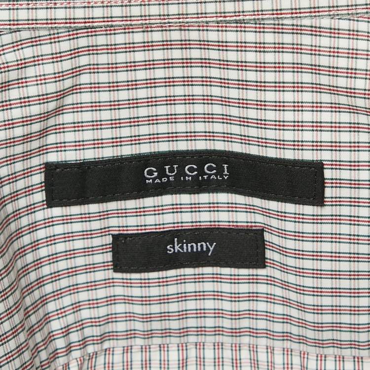 Pre Owned Gucci White/Red Checks Cotton Skinny Shirt M
