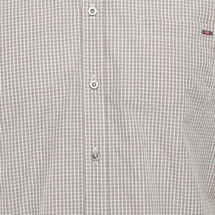 Pre Owned Gucci White/Red Checks Cotton Skinny Shirt M