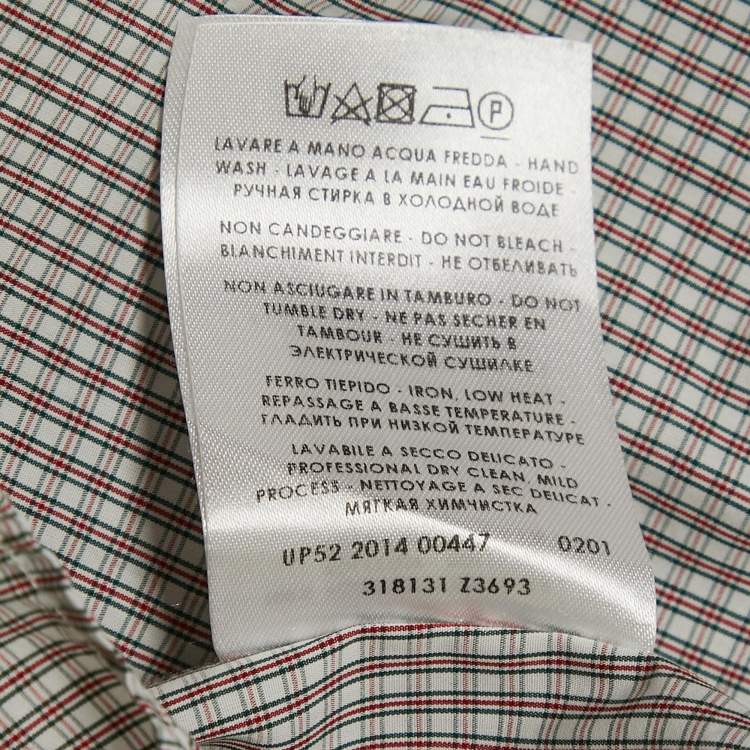 Pre Owned Gucci White/Red Checks Cotton Skinny Shirt M