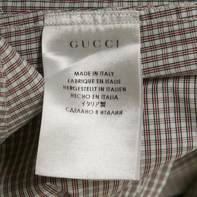 Pre Owned Gucci White/Red Checks Cotton Skinny Shirt M