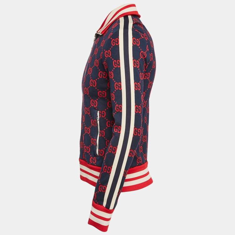 مملوكة مسبقًا Gucci Navy Blue GG Jacquard Cotton Knit Zip-Up Jacket S