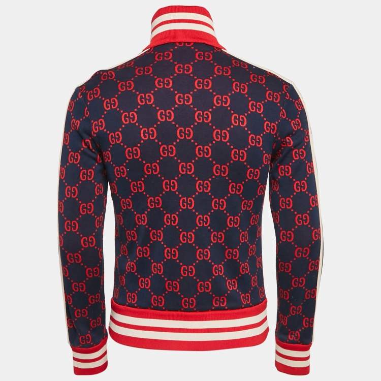 مملوكة مسبقًا Gucci Navy Blue GG Jacquard Cotton Knit Zip-Up Jacket S