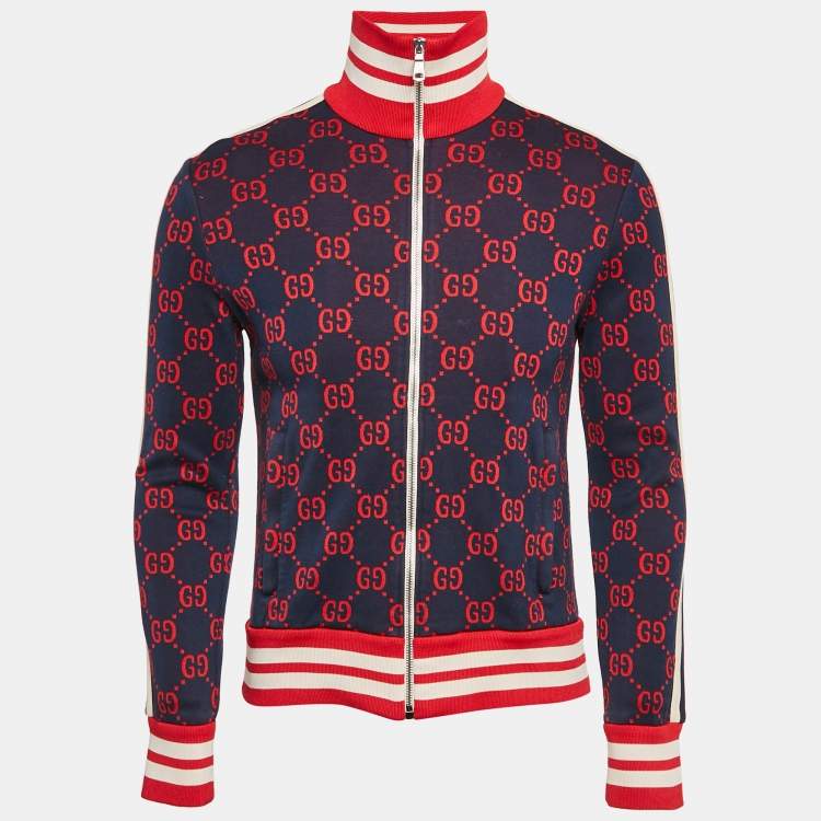 مملوكة مسبقًا Gucci Navy Blue GG Jacquard Cotton Knit Zip-Up Jacket S