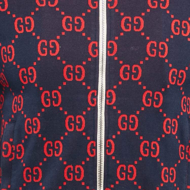 مملوكة مسبقًا Gucci Navy Blue GG Jacquard Cotton Knit Zip-Up Jacket S